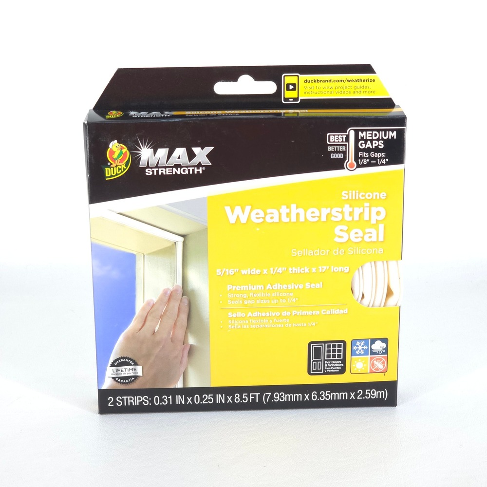 Duck Max Strength Silicone Weatherstrip Seal 17ft Medium Gap White Door Window